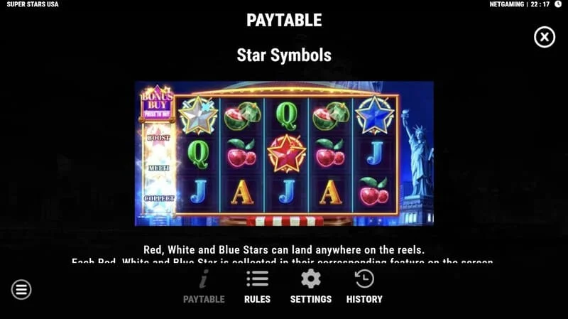 Super Stars USA – tärnisümbolid Hold & Winis